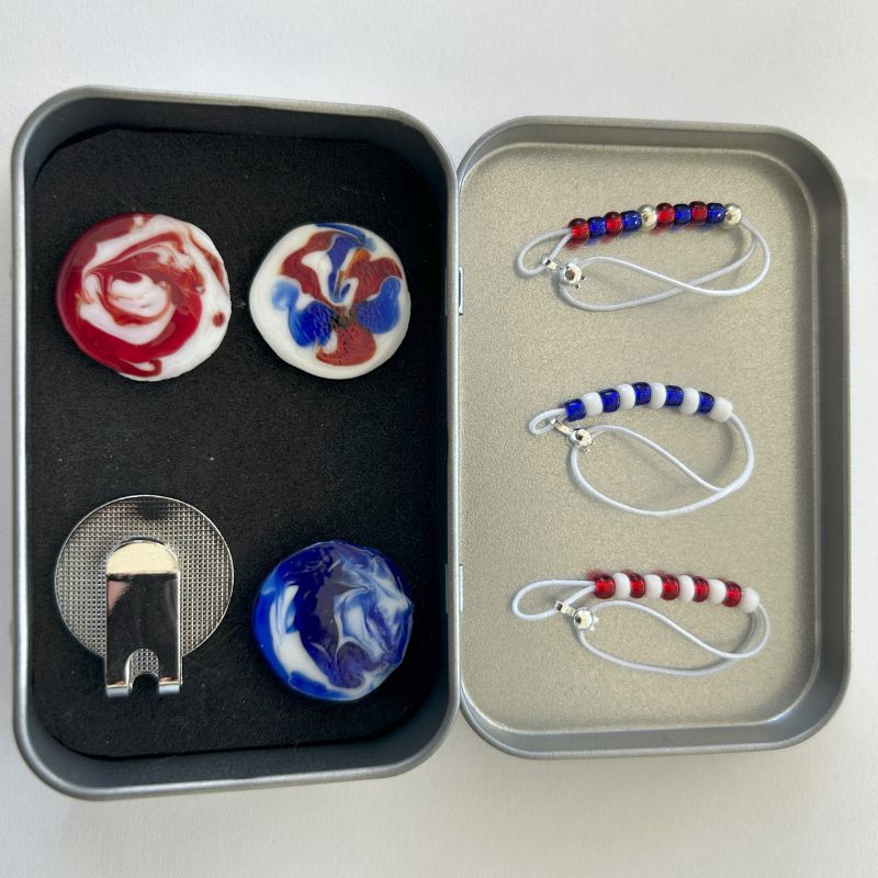 Six Ball Marker Stroke Counter Set - redwhiteblue image